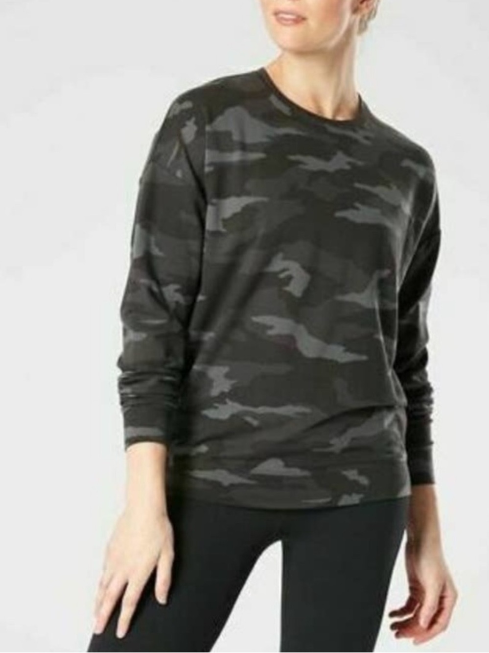 Athleta Studio to Street Sweatshirt Gray Camo Crewneck Athleisure Lounge Small - Picture 2 of 8